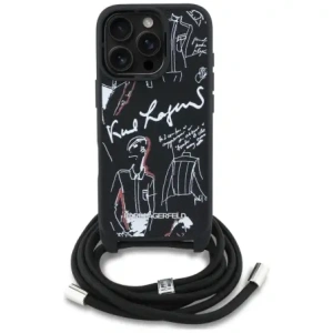 Karl Lagerfeld Crossbody Model cu Textură Granulată și Logo pentru Apple iPhone 16 Pro negru