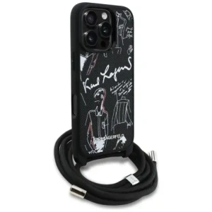Karl Lagerfeld Crossbody Model cu Textură Granulată și Logo pentru Apple iPhone 16 Pro negru