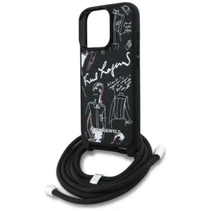 Karl Lagerfeld Crossbody Model cu Textură Granulată și Logo pentru Apple iPhone 16 Pro negru