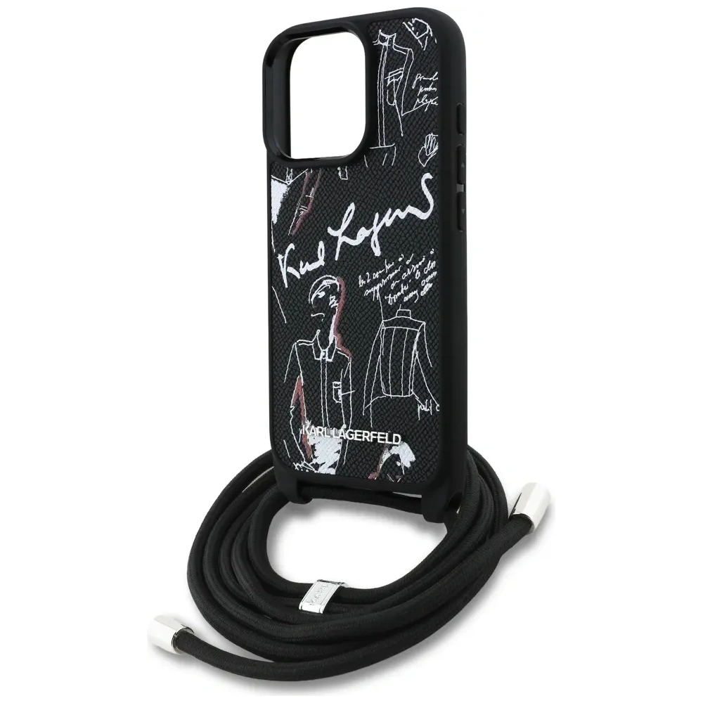 Etui Karl Lagerfeld Crossbody Grained Pattern & Logo do Apple iPhone 16 Pro Max czarny