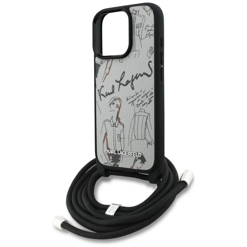 Etui Karl Lagerfeld Crossbody Grained Pattern & Logo do Apple iPhone 16 Pro Max szary