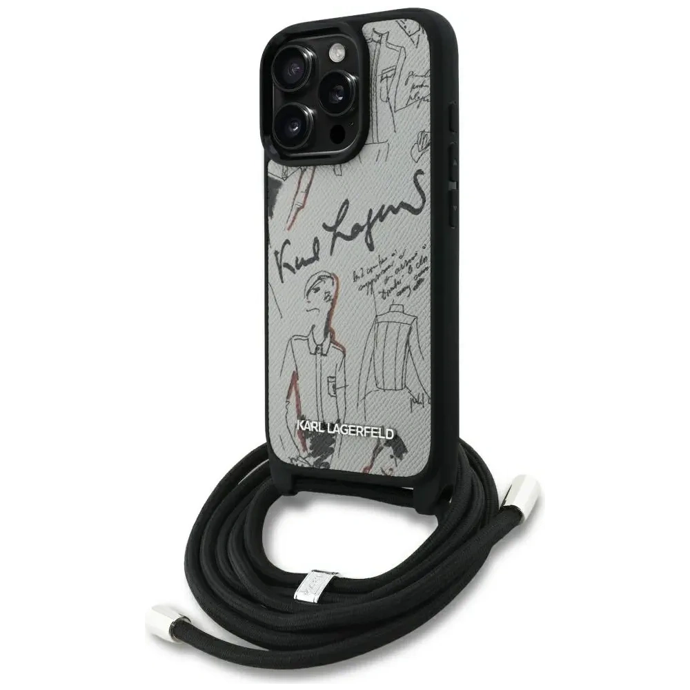 Etui Karl Lagerfeld Crossbody Grained Pattern & Logo do Apple iPhone 16 Pro szary