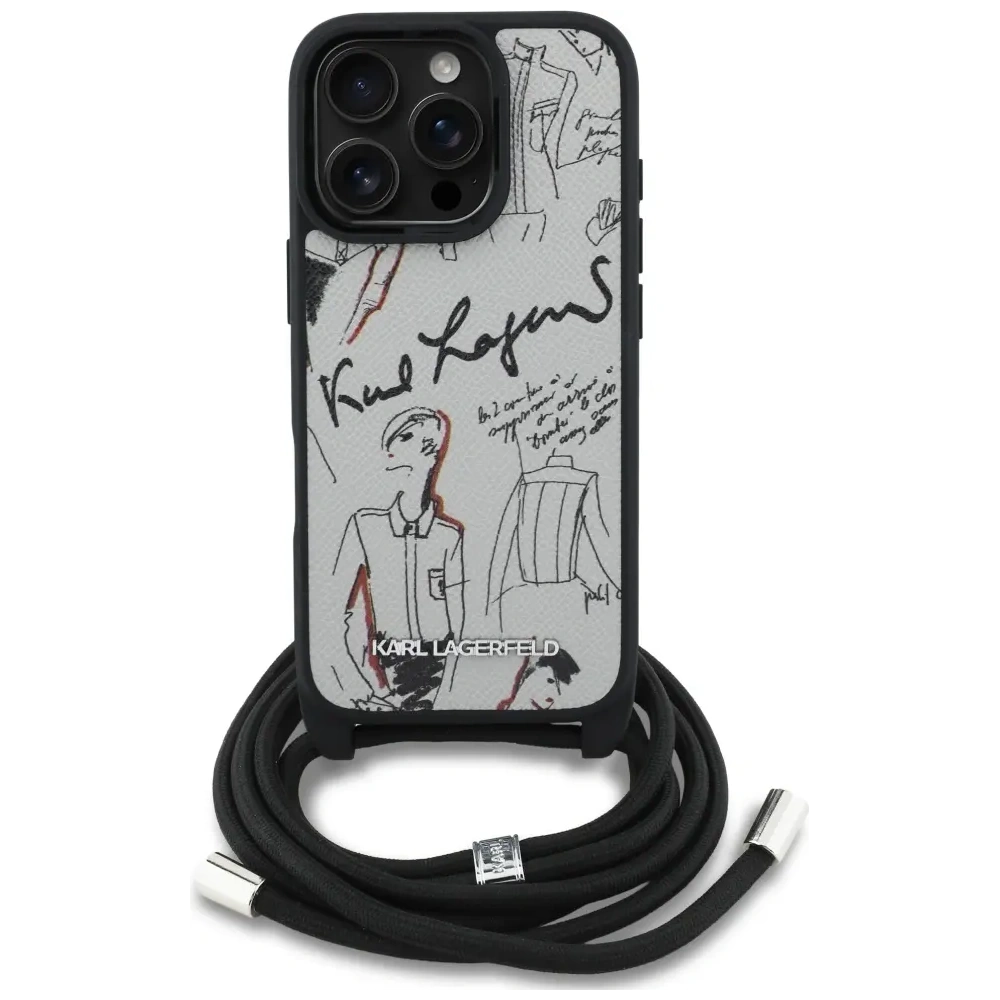 Etui Karl Lagerfeld Crossbody Grained Pattern & Logo do Apple iPhone 16 Pro szary