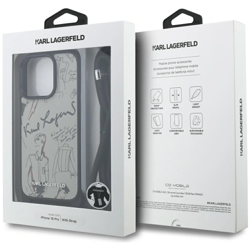Etui Karl Lagerfeld Crossbody Grained Pattern & Logo do Apple iPhone 16 Pro szary