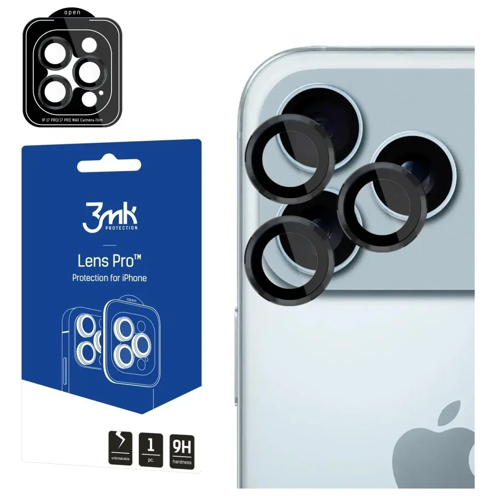 Szkło hartowane na obiektyw aparatu 3MK Lens Protection Pro do Apple iPhone 17 Pro / 17 Pro Max czarny