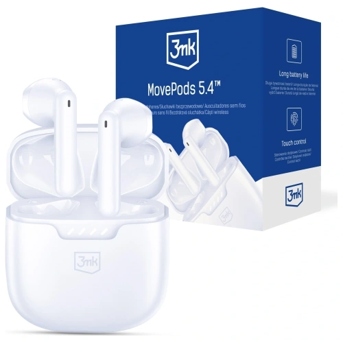 Bezprzewodowe słuchawki douszne 3MK Movepods TWS Bluetooth 5.4 biały