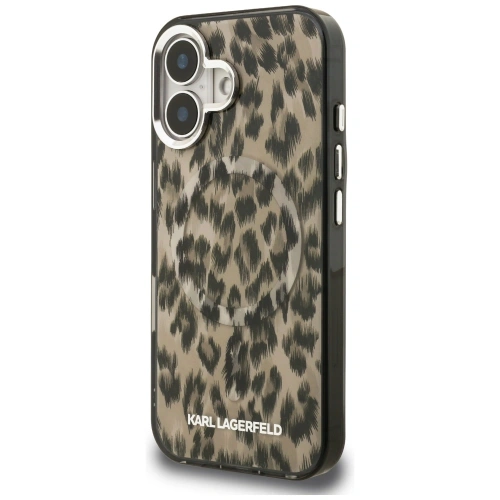 Etui Karl Lagerfeld IML Leopard Pattern MagSafe do Apple iPhone 16 brązowy