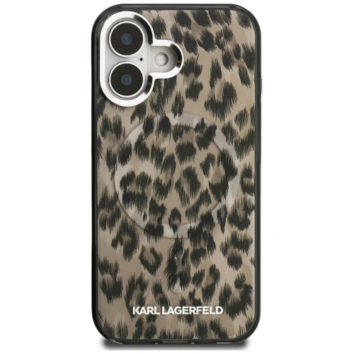 Etui Karl Lagerfeld IML Leopard Pattern MagSafe do Apple iPhone 16 brązowy
