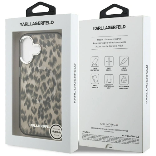 Etui Karl Lagerfeld IML Leopard Pattern MagSafe do Apple iPhone 16 brązowy