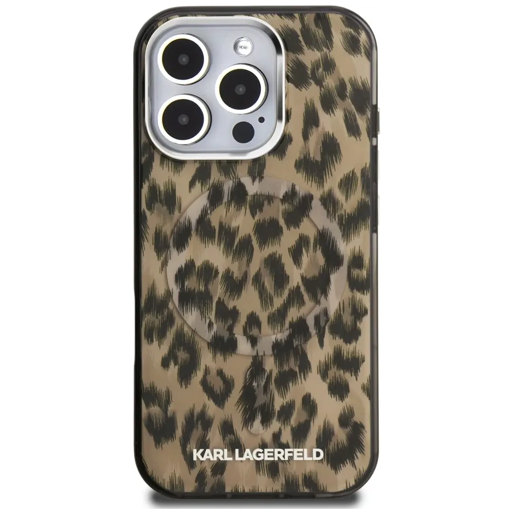 Etui Karl Lagerfeld IML Leopard Pattern MagSafe do Apple iPhone 16 Pro Max brązowy