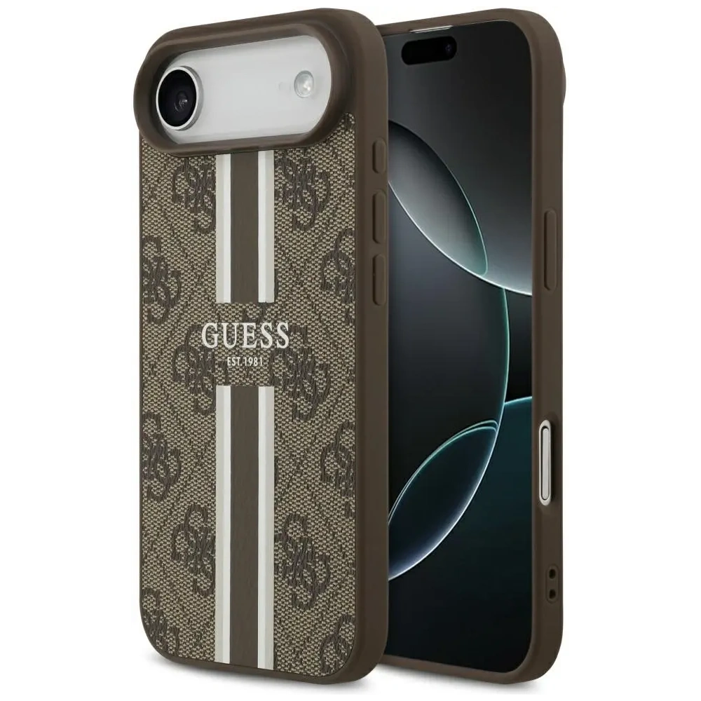Etui Guess 4G Printed Stripes MagSafe do Apple iPhone 17 Air brązowy