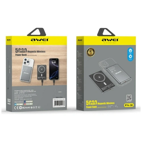 Powerbank AWEI PA-30 5000mAh 20W MagSafe szary