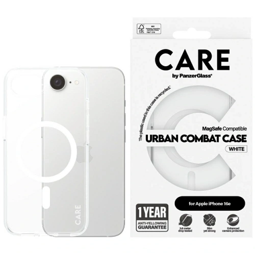 Etui CARE by PanzerGlass Flagship Urban Combat White MagSafe do Apple iPhone 16e przezroczysty