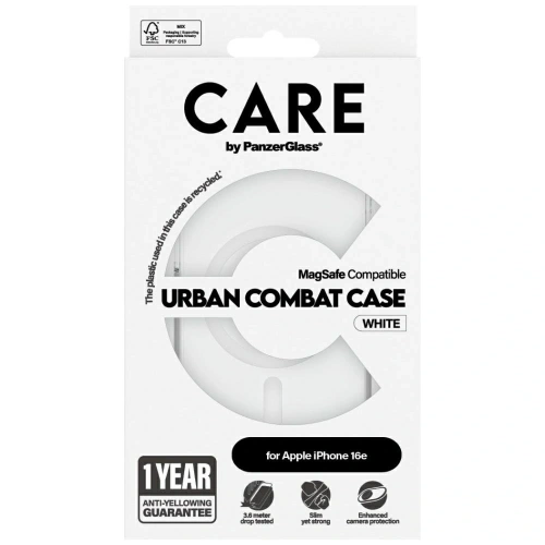 Etui CARE by PanzerGlass Flagship Urban Combat White MagSafe do Apple iPhone 16e przezroczysty