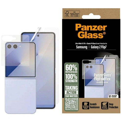 Zestaw ochronny 2w1 PanzerGlass FlipFoldFlex szkło Classic Fit + folia Ultra-Wide Fit TPU do Samsung Galaxy Flip7