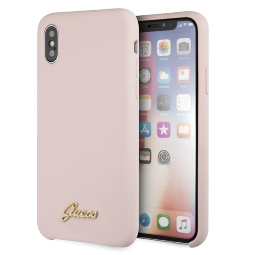 Etui Guess GUHCPXLSLMGLP Apple iPhone X/XS jasnoróżowy/light pink hard case Silicone Vintage Gold Logo