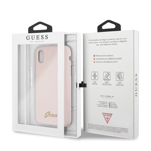 Etui Guess GUHCPXLSLMGLP Apple iPhone X/XS jasnoróżowy/light pink hard case Silicone Vintage Gold Logo