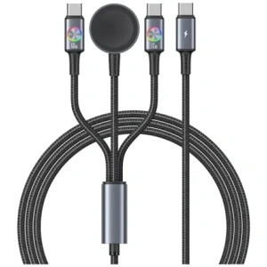 Kabel USAMS Huan Series SJ754 3w1 72W USB-C / USB-C 60W, USB-C 12W + ładowarka do zegarka 2.5W tarnish