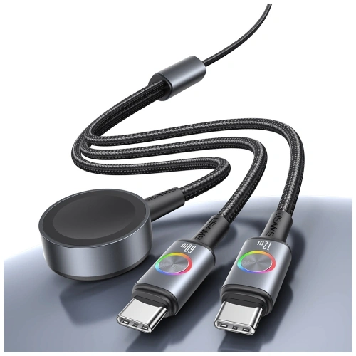 Kabel USAMS Huan Series SJ754 3w1 72W USB-C / USB-C 60W, USB-C 12W + ładowarka do zegarka 2.5W tarnish