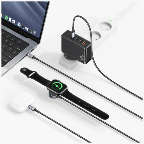 Kabel USAMS Huan Series SJ754 3w1 72W USB-C / USB-C 60W, USB-C 12W + ładowarka do zegarka 2.5W tarnish
