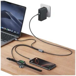 Kabel USAMS Huan Series SJ754 3w1 72W USB-C / USB-C 60W, USB-C 12W + ładowarka do zegarka 2.5W tarnish