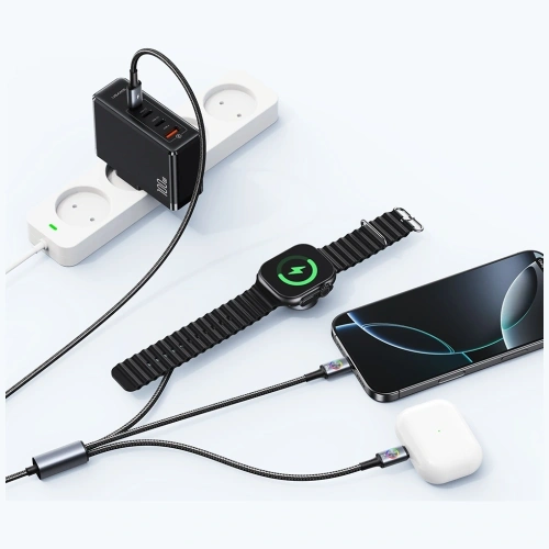 Kabel USAMS Huan Series SJ754 3w1 72W USB-C / USB-C 60W, USB-C 12W + ładowarka do zegarka 2.5W tarnish