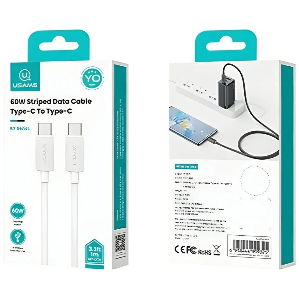 Kabel USAMS KY Series US-SJ696 60W USB-C / USB-C 2m biały Kabel USAMS KY Series US-SJ696 60W USB-C / USB-C 2m biały
