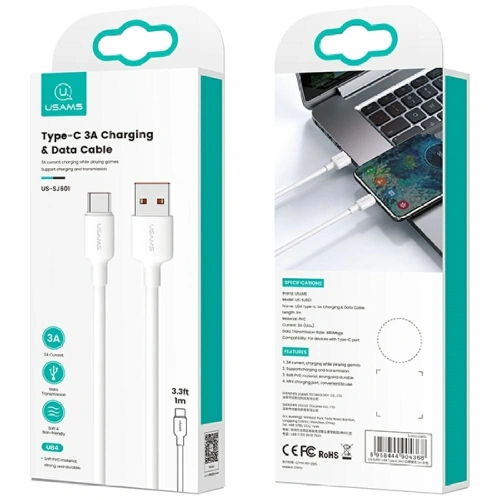 Kabel USAMS US-SJ603 U84 3A USB-C / USB-A 3m biały