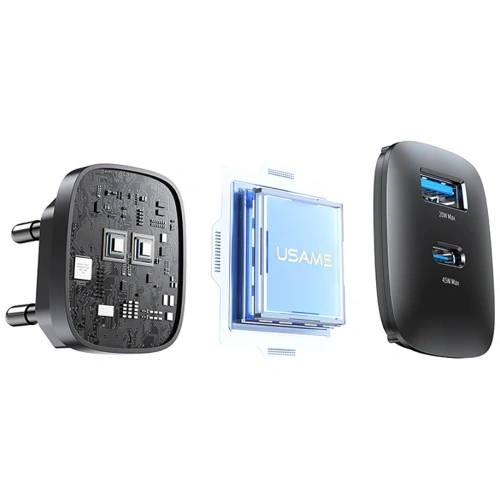 Ładowarka sieciowa USAMS CC290 T66 45W GaN USB-A, USB-C srebrny