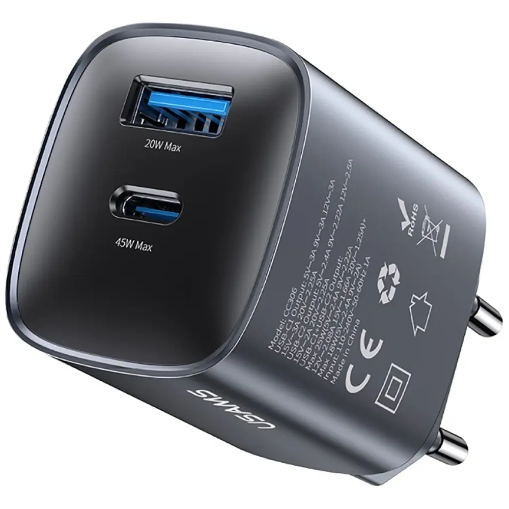 Ładowarka sieciowa USAMS CC290 T66 45W GaN USB-A, USB-C tarnish