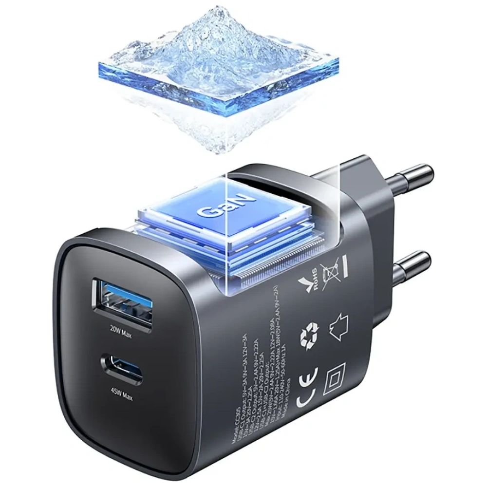 Ładowarka sieciowa USAMS CC290 T66 45W GaN USB-A, USB-C tarnish