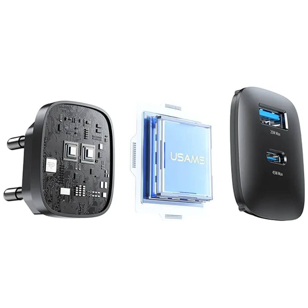 Ładowarka sieciowa USAMS CC290 T66 45W GaN USB-A, USB-C tarnish