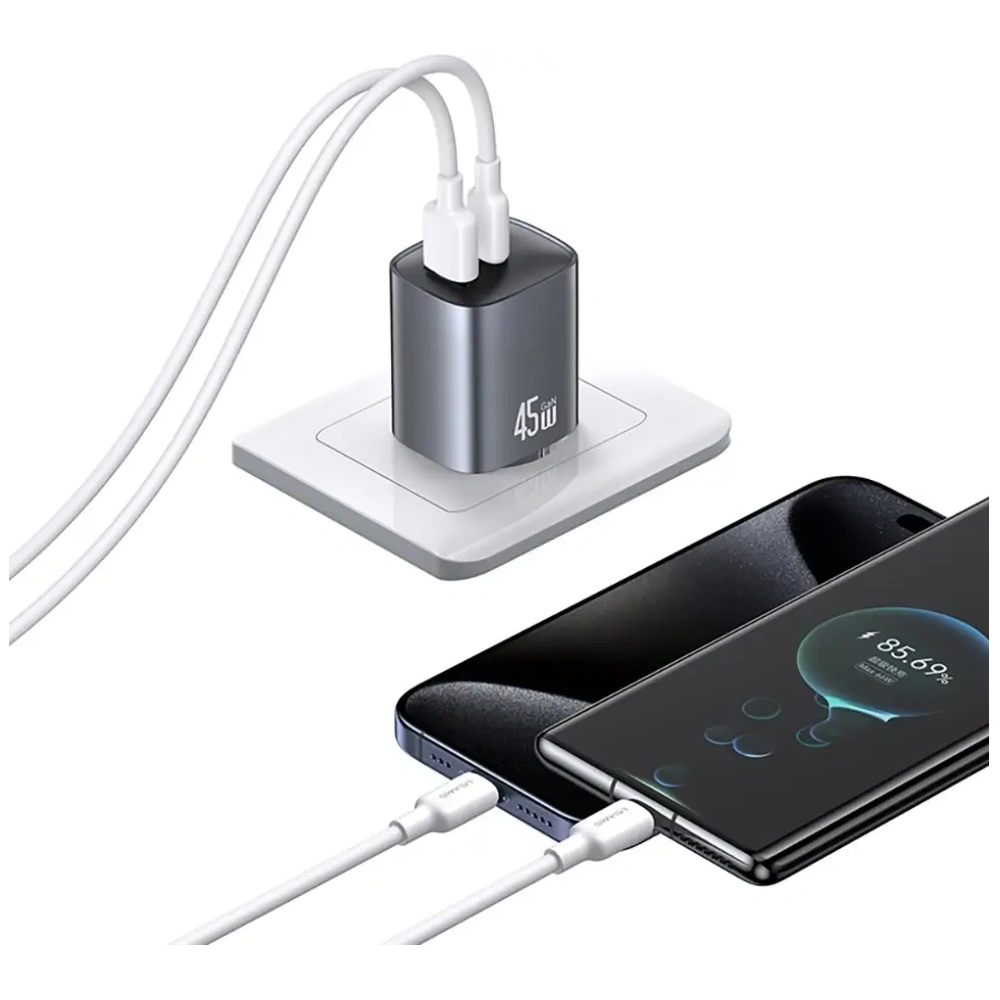 Ładowarka sieciowa USAMS CC290 T66 45W GaN USB-A, USB-C tarnish