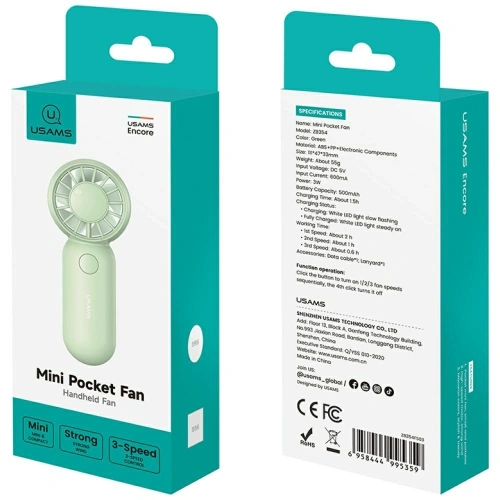 Wiatrak ręczny USAMS Mini Pocket ZB354 zielony
