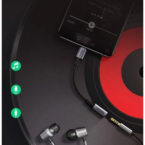 Adapter audio UGREEN AV161 USB-C (męski) / mini jack 3,5 mm (żeński) 10cm szary