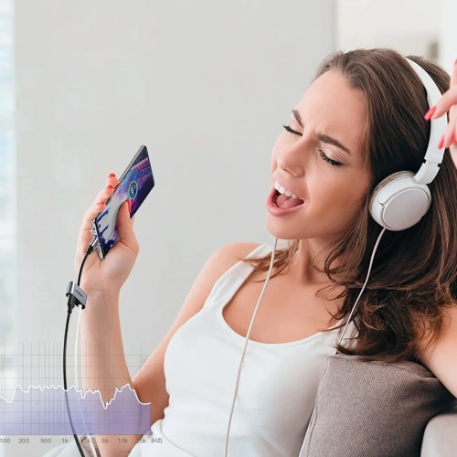 Adapter UGREEN CM193 50596 audio dwuportowy USB-C (męski) - mini jack 3.5mm / USB-C (żeński) szary