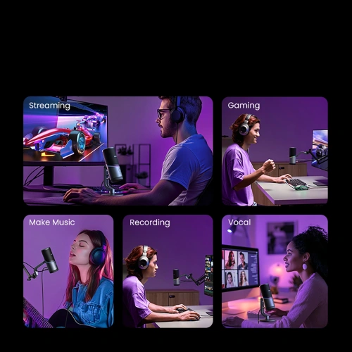 Mikrofon na biurko UGREEN CM769 USB-A RGB LED srebrny