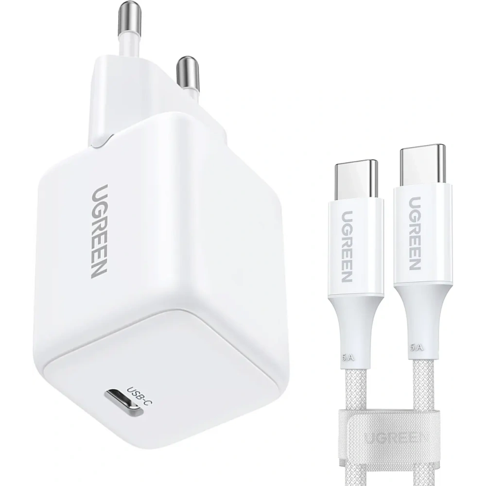 Ładowarka sieciowa UGREEN X513 30W GaN USB-C + kabel USB-C 1m biała