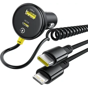 Ładowarka samochodowa Baseus Circular 60W USB-A, USB-C z wbudowanym kablem Lightning, USB-C 1.4m czarna