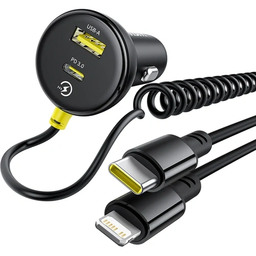 Ładowarka samochodowa Baseus Circular 60W USB-A, USB-C z wbudowanym kablem Lightning, USB-C 1.4m czarna