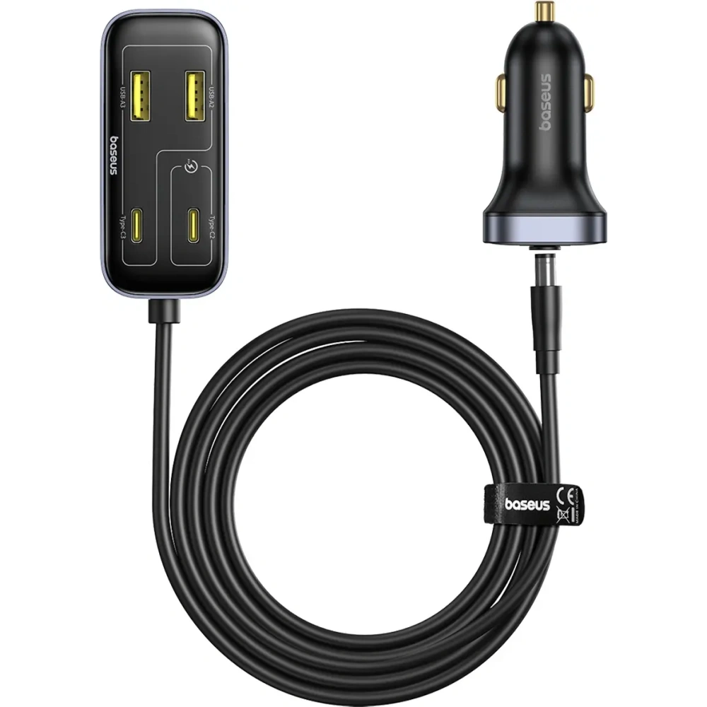 Ładowarka samochodowa Baseus BackseatPal L1 110W 3xUSB-A, 3xUSB-C z przedłużaczem 1.5m czarna