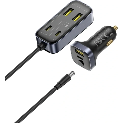 Ładowarka samochodowa Baseus BackseatPal L1 110W 3xUSB-A, 3xUSB-C z przedłużaczem 1.5m czarna