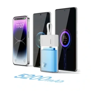 Powerbank Baseus Popsicle 5200mAh 20W z wbudowanym kablem Lightning + kabel Baseus Simple USB-C / USB-C 60W/20V/3A/30cm biało-zielony