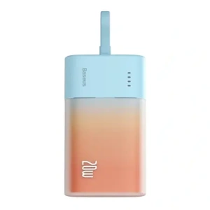 Powerbank Baseus Popsicle 5200mAh 20W z wbudowanym kablem Lightning + kabel Baseus Simple USB-C / USB-C 60W/20V/3A/30cm niebiesko-pomarańczowy