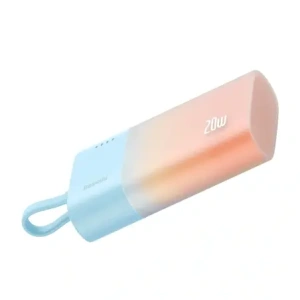 Powerbank Baseus Popsicle 5200mAh 20W z wbudowanym kablem Lightning + kabel Baseus Simple USB-C / USB-C 60W/20V/3A/30cm niebiesko-pomarańczowy