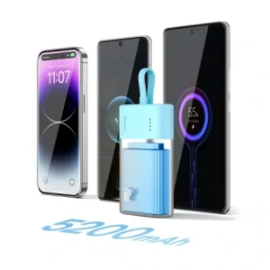 Powerbank Baseus Popsicle 5200mAh 20W z wbudowanym kablem Lightning + kabel Baseus Simple USB-C / USB-C 60W/20V/3A/30cm niebiesko-pomarańczowy