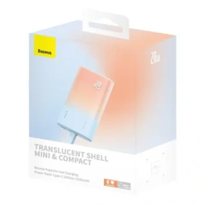 Powerbank Baseus Popsicle 5200mAh 20W z wbudowanym kablem Lightning + kabel Baseus Simple USB-C / USB-C 60W/20V/3A/30cm niebiesko-pomarańczowy