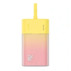 Powerbank Baseus Popsicle 5200mAh 20W z wbudowanym kablem Lightning + kabel Baseus Simple USB-C / USB-C 60W/20V/3A/30cm zółto-różowy