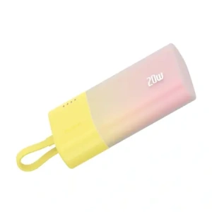 Powerbank Baseus Popsicle 5200mAh 20W z wbudowanym kablem Lightning + kabel Baseus Simple USB-C / USB-C 60W/20V/3A/30cm zółto-różowy