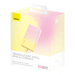 Powerbank Baseus Popsicle 5200mAh 20W z wbudowanym kablem Lightning + kabel Baseus Simple USB-C / USB-C 60W/20V/3A/30cm zółto-różowy